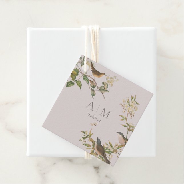 Cadeau Oiseaux et feuilles, étiquettes de faveur de maria (En situation)