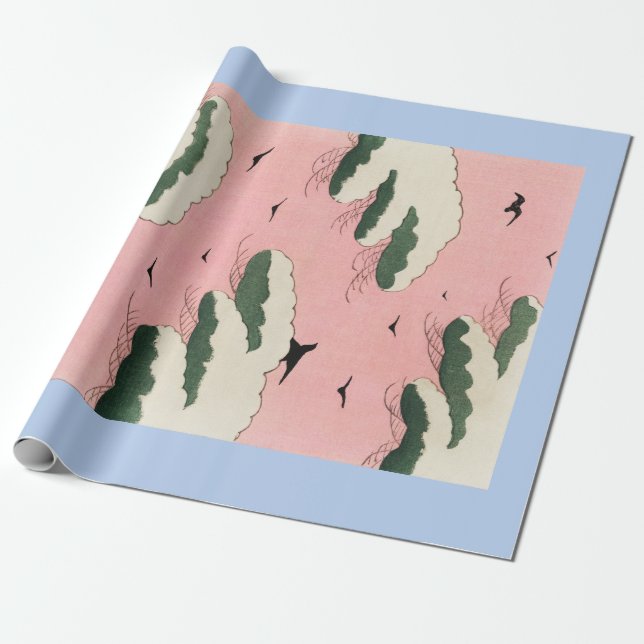 Cadeau OISEAUX ET NUAGES JAPONAIS DE HOKUSAI Papier à env (Déroulé)