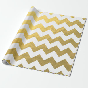 Cadeau Or de Chevron de Faux et papier d'emballage blanc