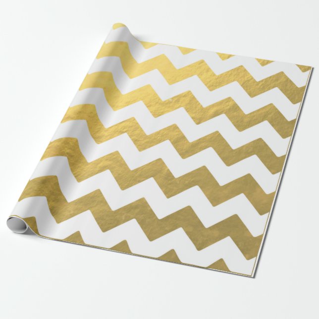 Cadeau Or de Chevron de Faux et papier d'emballage blanc (Déroulé)