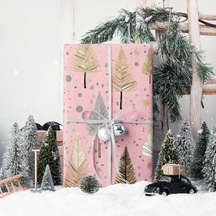 Cadeau Or de Noël Lux sur papier d'enveloppement rose