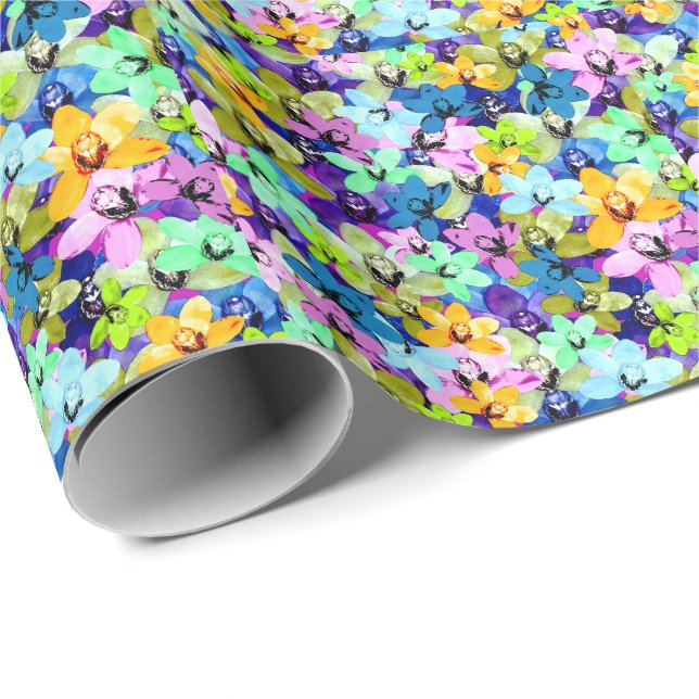 Cadeau Orchidée Extravaganza Aquarelle, Papier enveloppan (Coin rond)