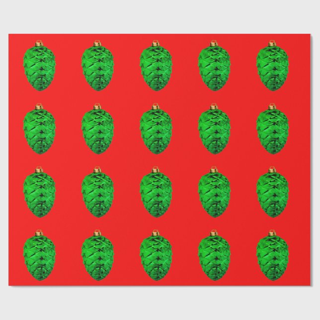 Cadeau Ornements de cône de pin vert Papier d'emballage r (Plat)