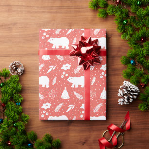 Cadeau Ours polaire Papier d'enveloppement de pin rouge d