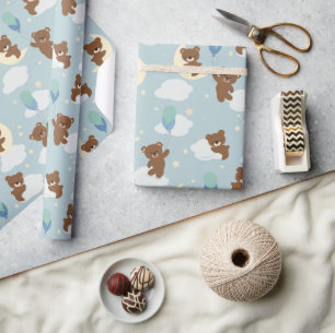 Cadeau Ours sur la lune Bébé Garçon Papier d'enveloppemen