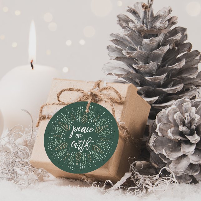Cadeau Paix sur Terre | Étiquettes cadeaux de vacances (Créateur téléchargé)