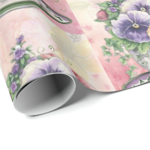 Cadeau Pansies joliment peintes enveloppant du papier