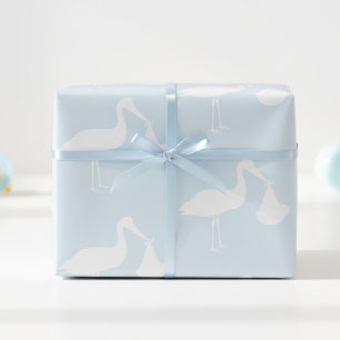 Cadeau Papier à Baby shower bleu cigogne
