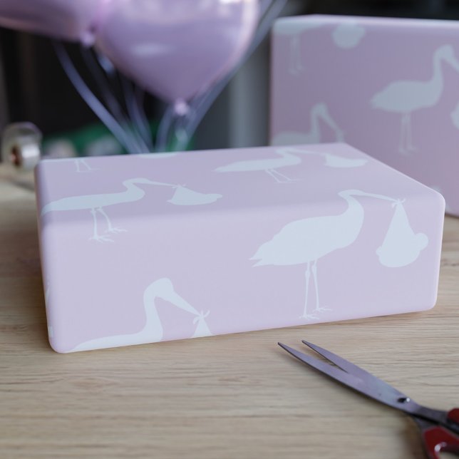 Cadeau Papier à Baby shower de  rose cigogne (Créateur téléchargé)