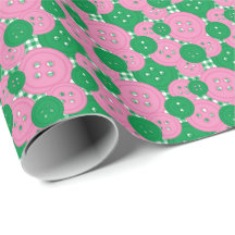 Papier à boutons à motifs gingham rose et vert - S