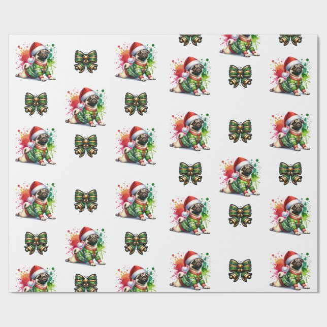 Cadeau Papier à Carlin Festif - Chien de Noël (Plat)
