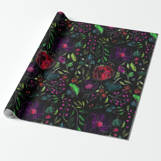 CADEAU PAPIER À EMBALLER FEUILLES DE FLEURS BOTANIQUES FO (Déroulé)