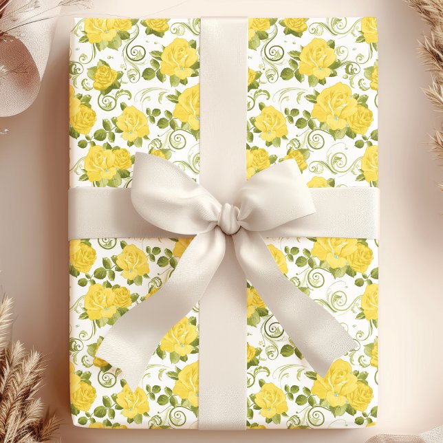 Cadeau Papier à enveloppement à motifs de roses jaunes (Créateur téléchargé)