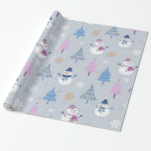 Cadeau Papier à enveloppement "Arbres roses et Snowmen Bl