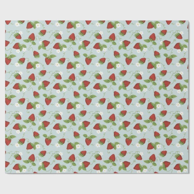 Cadeau Papier à enveloppement blanc à la fraise (Plat)