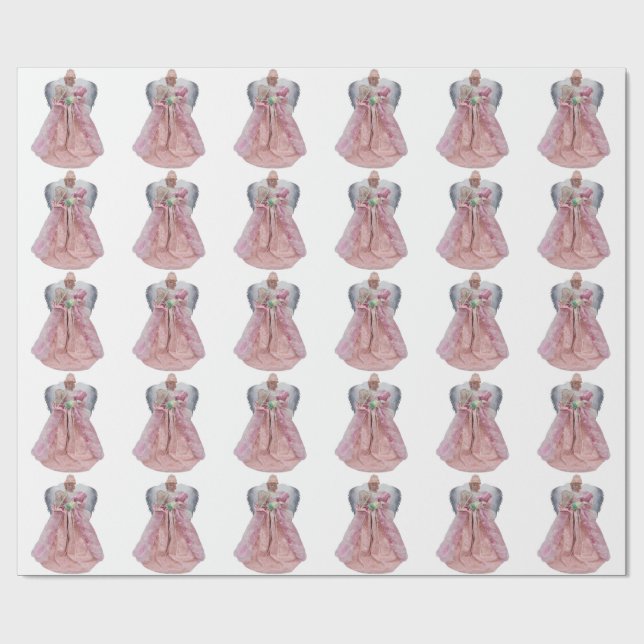 Cadeau Papier à enveloppement blanc Angel rose (Plat)