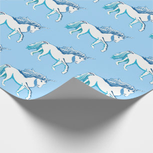 Cadeau Papier à enveloppement bleu clair Motif Unicorns