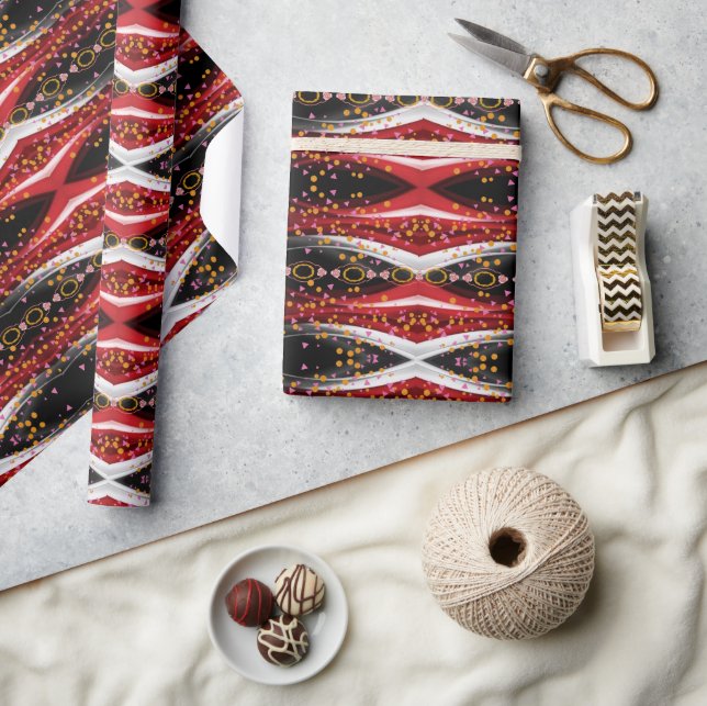 Cadeau Papier à enveloppement brillant Abstrait rouge noi (Artisanat)