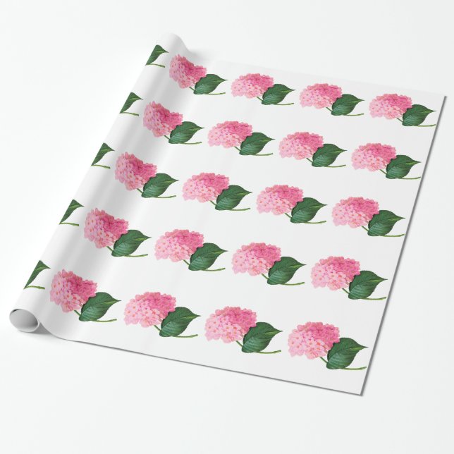 Cadeau Papier à enveloppement brillant d'Hydrangée rose (Déroulé)