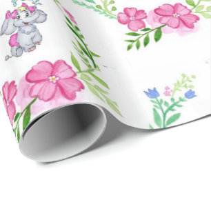 Cadeau Papier à enveloppement brillant Eléphant floral