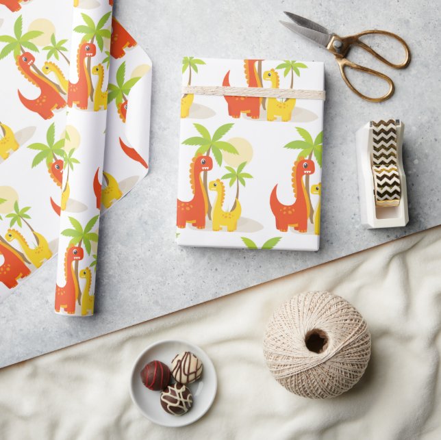 Cadeau Papier à enveloppement de dinosaure jaune rouge po (Artisanat)