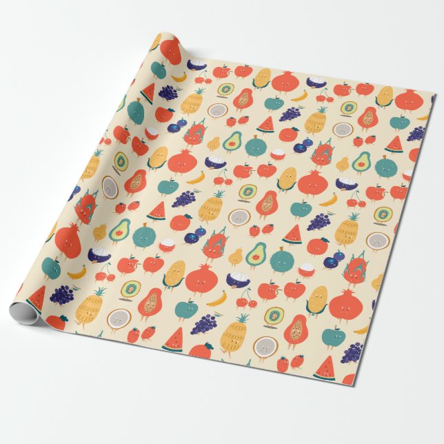 Cadeau Papier à enveloppement de fruits tropicaux (Déroulé)