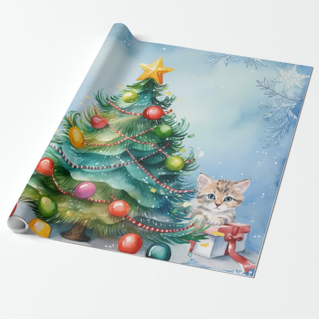 Cadeau Papier à enveloppement de Noël avec chats en train (Déroulé)