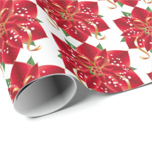 Cadeau Papier à enveloppement de Noël - Poinsettia rouge