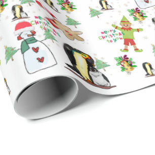 Cadeau Papier à enveloppement de pingouin de Noël Snowman
