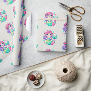 Cadeau Papier à enveloppement de sirène de dessin mignonn