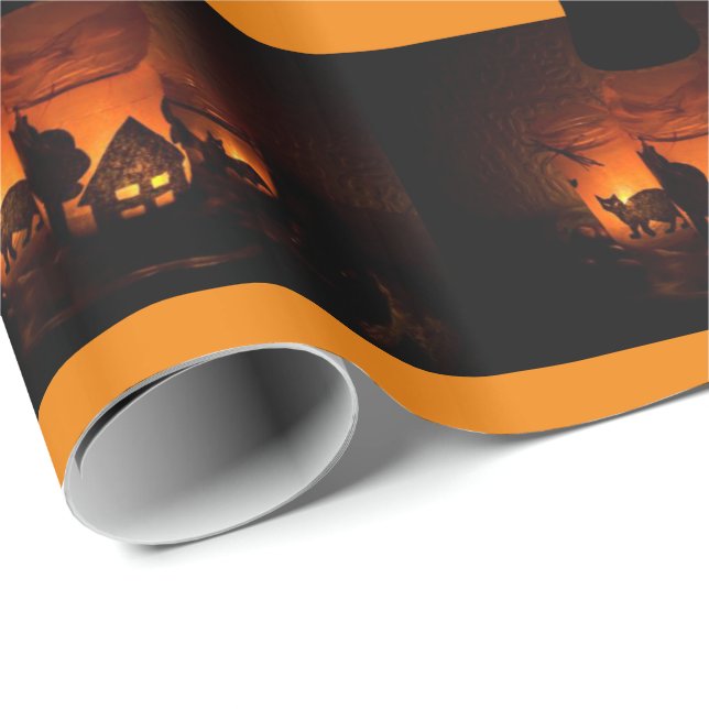Cadeau Papier à enveloppement d'Halloween, Chat noir (Coin rond)