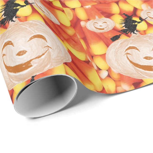 Cadeau Papier à enveloppement d'Halloween, Citrouille (Coin rond)