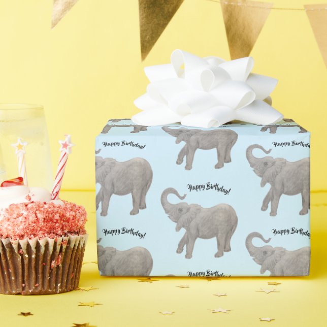 Cadeau Papier à enveloppement éléphant bleu pâle (Fête d'anniversaire)