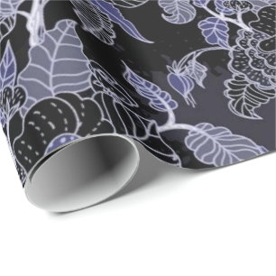 Cadeau Papier à enveloppement floral foncé bleu et gris é