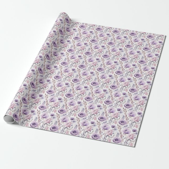 Cadeau Papier à enveloppement floral pourpre (Déroulé)