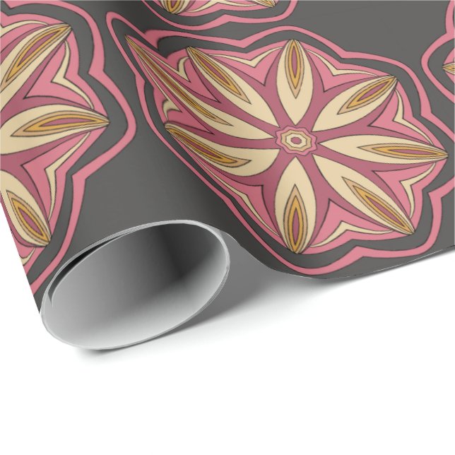Cadeau Papier à enveloppement gris et rose (Coin rond)
