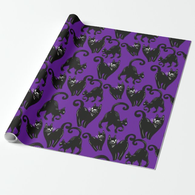Cadeau Papier à enveloppement Halloween Chat Noir (Déroulé)