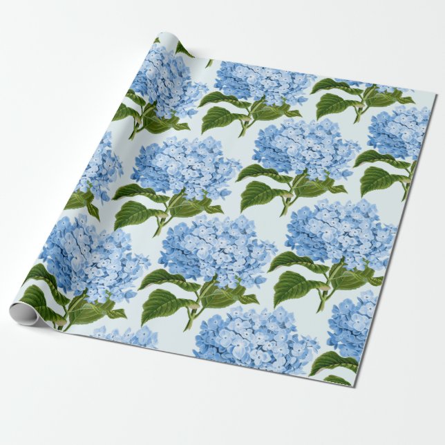 Cadeau Papier à enveloppement Hydrangea bleu (Déroulé)