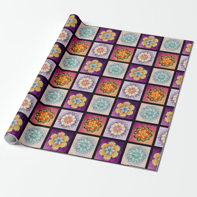 Cadeau Papier à enveloppement Mandalas de couleur - Noir (Déroulé)