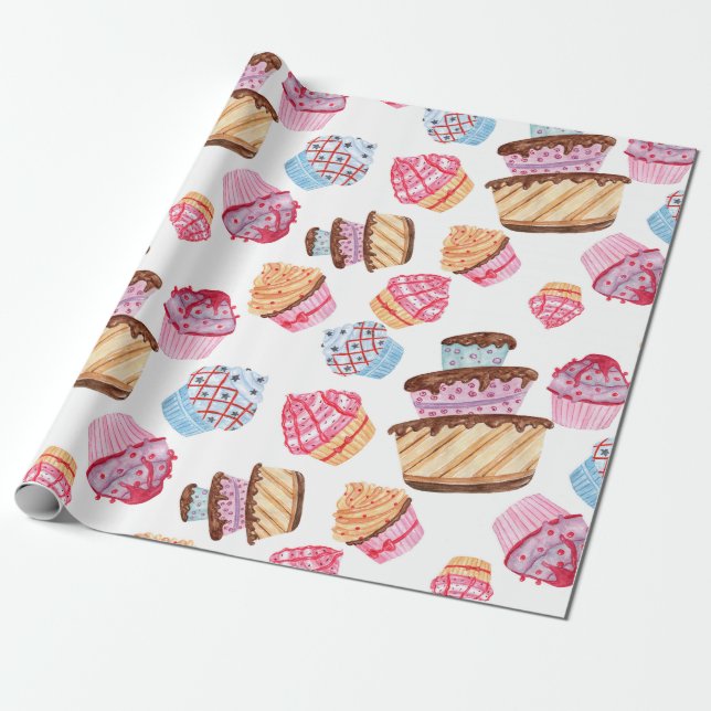 Cadeau Papier à enveloppement Motif de gâteaux mignons (Déroulé)