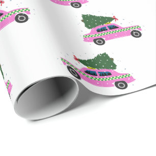 Cadeau Papier à enveloppement Motif de Noël de taxi rose