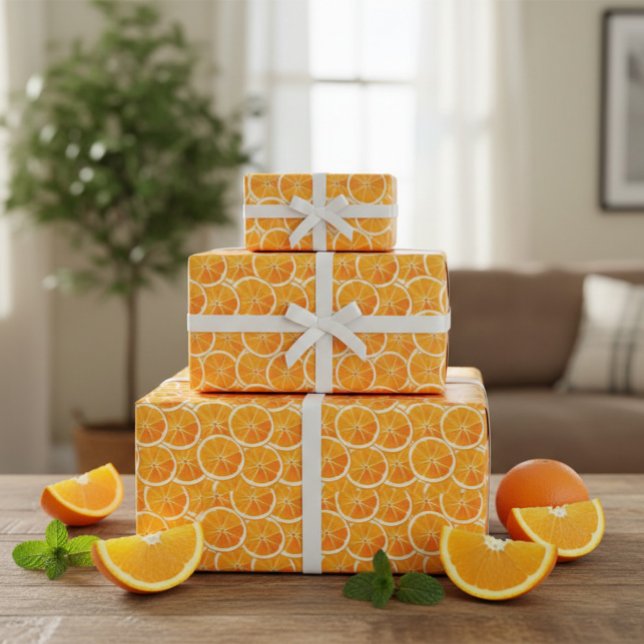 Cadeau Papier à enveloppement Orange Citrus Lumineux (Créateur téléchargé)