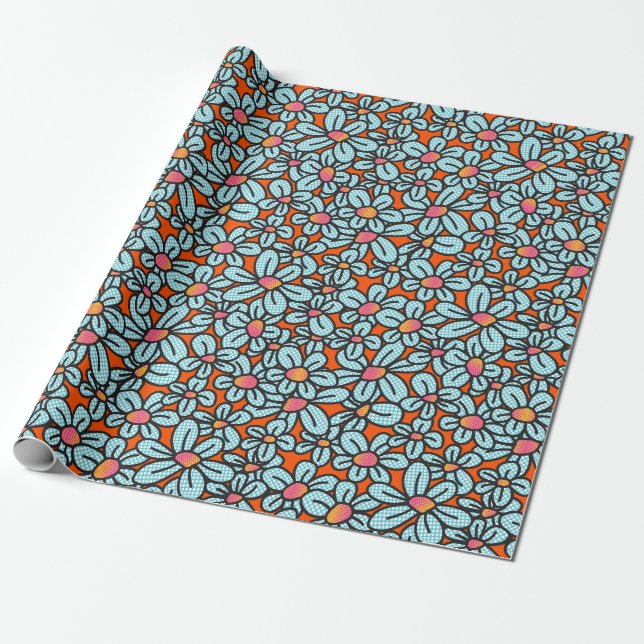 Cadeau Papier à enveloppement orange Pop Flower (Déroulé)