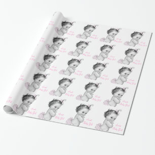 Cadeau Papier à enveloppement pour bébé rose vintage