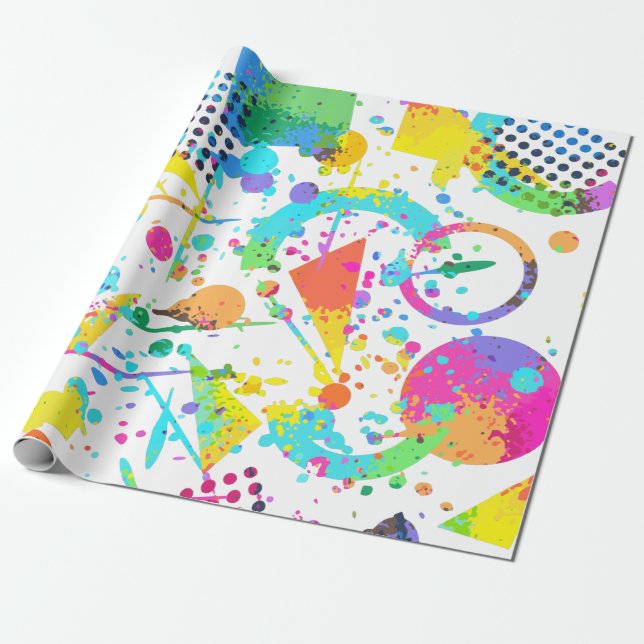 Cadeau Papier à enveloppement pour cadeaux Retro Neon Mot (Déroulé)