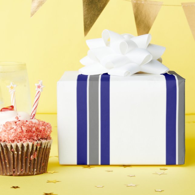 Cadeau Papier à enveloppement rayé bleu et gris Ultramari (Fête d'anniversaire)