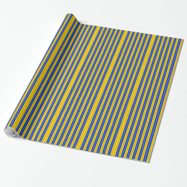 Cadeau Papier à enveloppement rayé bleu et jaune (Déroulé)