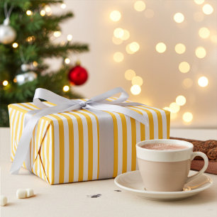 Cadeau Papier à enveloppement rayé jaune et blanc chaud