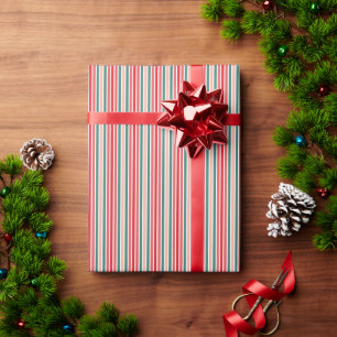 Cadeau Papier à enveloppement rayé rouge vert et blanc
