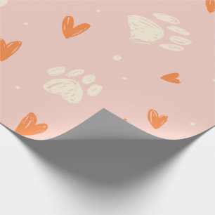 Cadeau Papier à enveloppement rose coeur et paille de chi